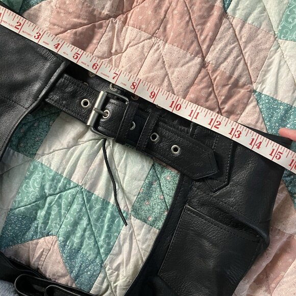 Vintage Unik Leather Chaps Riding Motorcycle Biker Belt Strap Lace Tie Back XS - Picture 8 of 9
